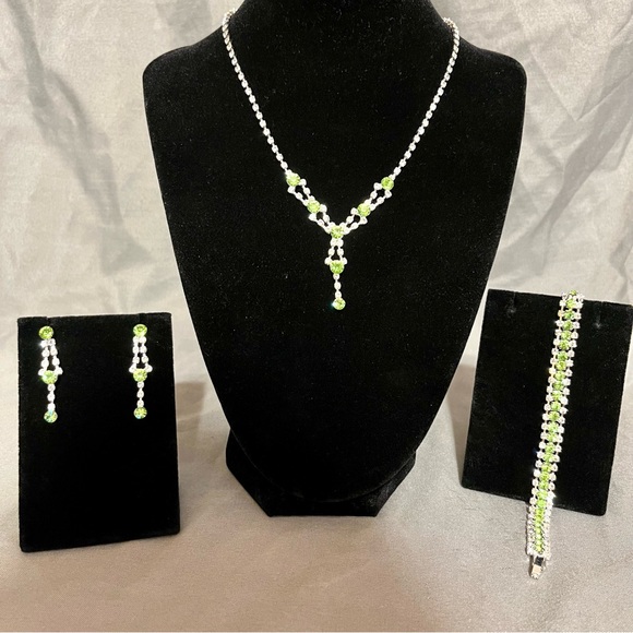 Prom/Special Occasion Necklace, Bracelet, and Earrings, Light Green - Picture 1 of 15